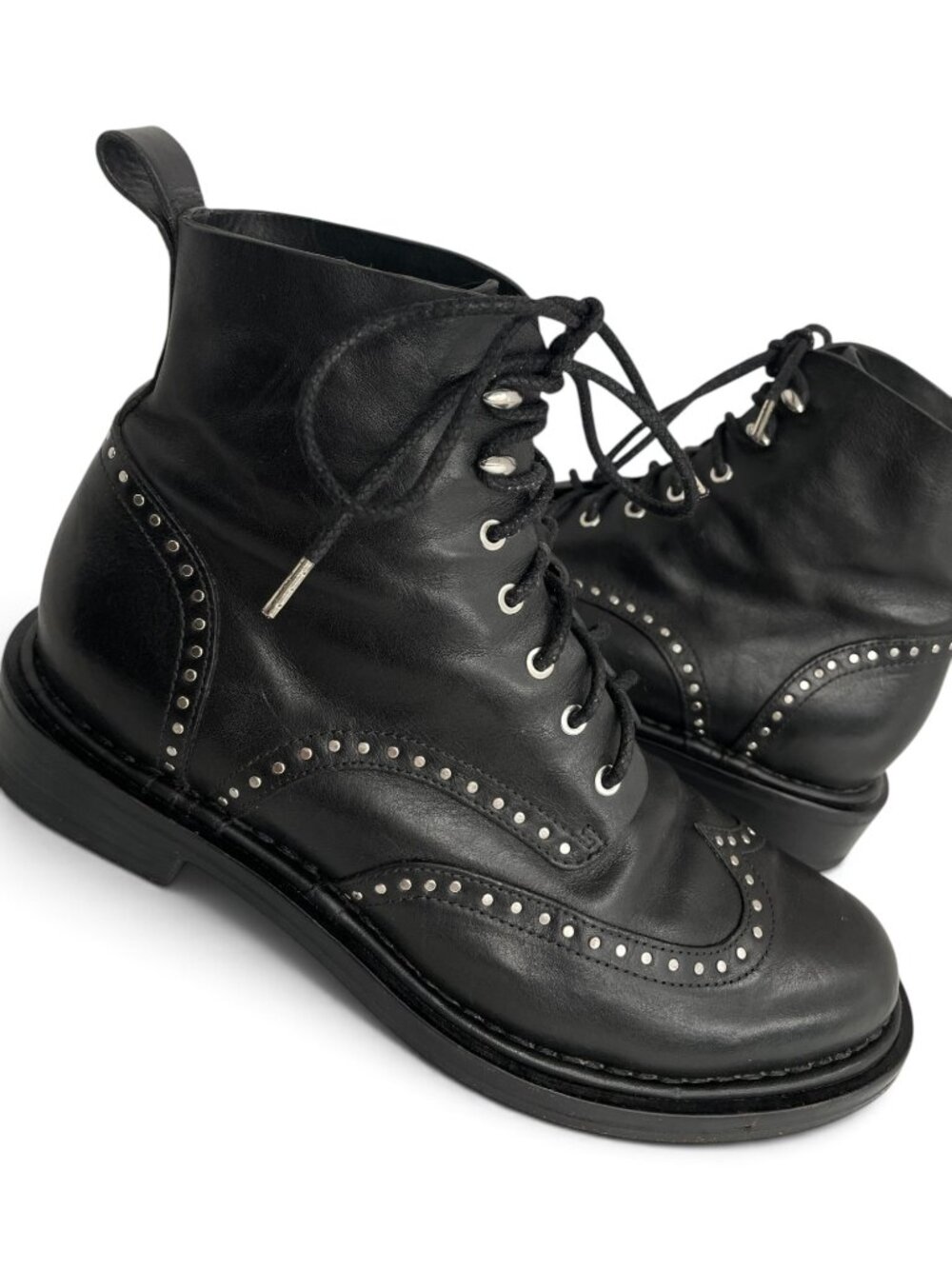 Rag & Bone Cozen Black Studded Leather Wing Tip Combat Boots Women's US 9.5